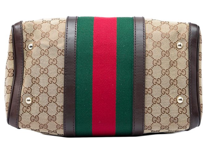 Borsa Boston Gucci Joy media in tela GG beige con banda Web - vista 3