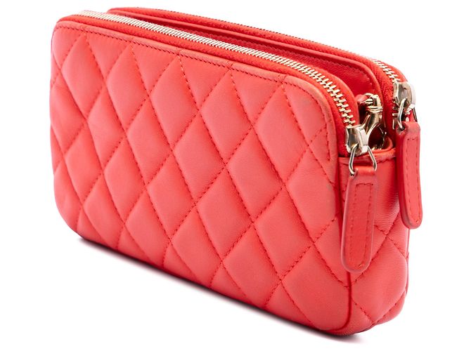 Clutch Chanel Orange CC in pelle di agnello matelassé con doppia zip e catena Arancione - vista 2