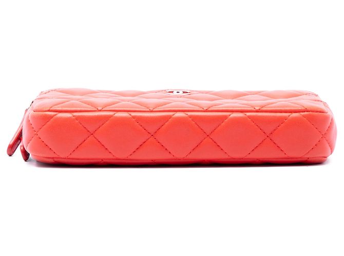 Clutch Chanel Orange CC in pelle di agnello matelassé con doppia zip e catena Arancione - vista 3