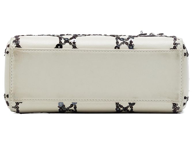 Dior Mini Lady Dior in vitello Cannage bianco con paillettes - vista 3
