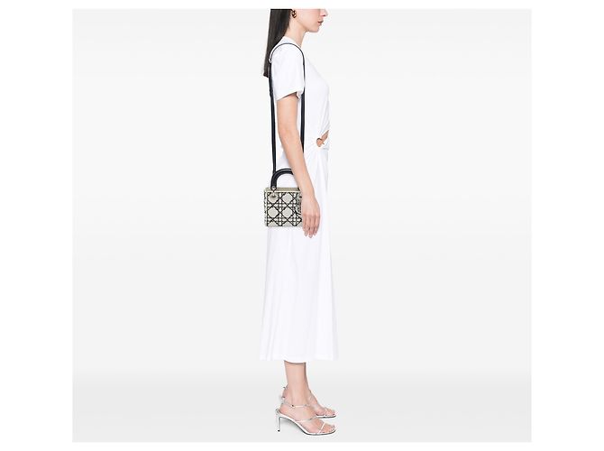 Dior Mini Lady Dior in vitello Cannage bianco con paillettes - vista 6