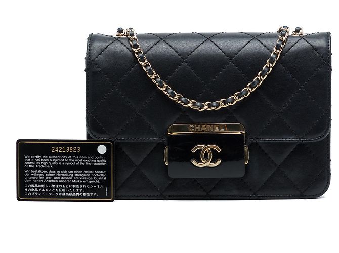 Chanel Black Mini Sheepskin Beauty Lock Flap Nero - vista 8