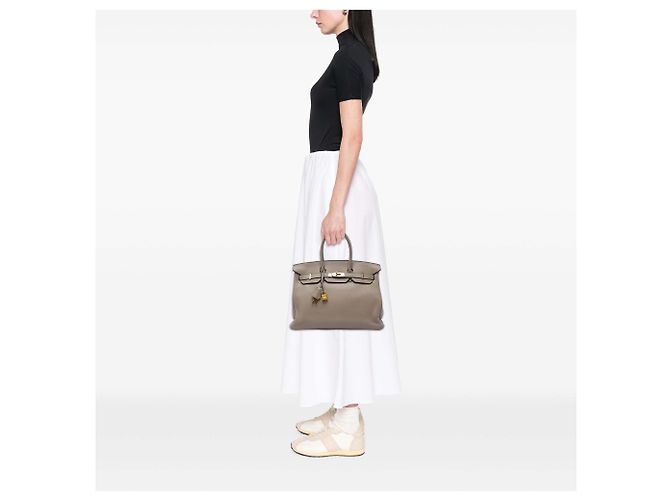 Hermès Brown Clemence Birkin Retourne 35 Marrone Taupe - vista 8