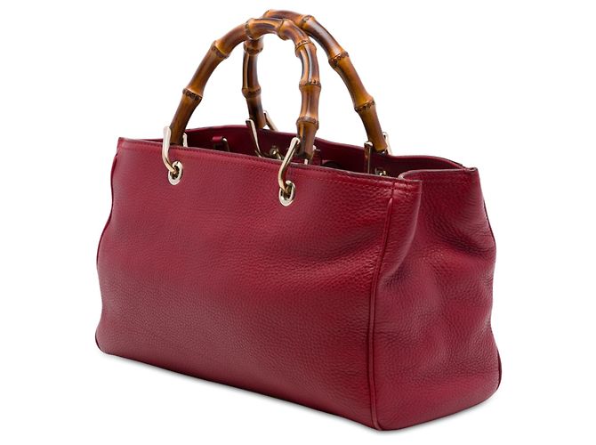 Borsa Satchel Gucci Bamboo Shopper Media in Vitello Rossa - vista 2
