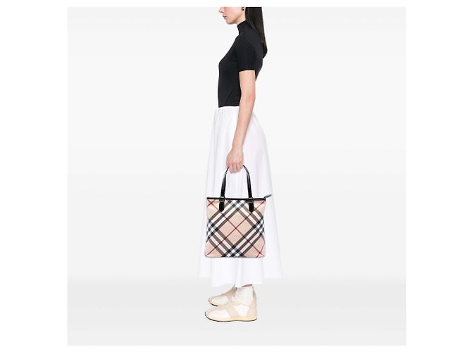 Burberry Beige Supernova Check Tote aus beschichtetem Canvas - Ansicht 6