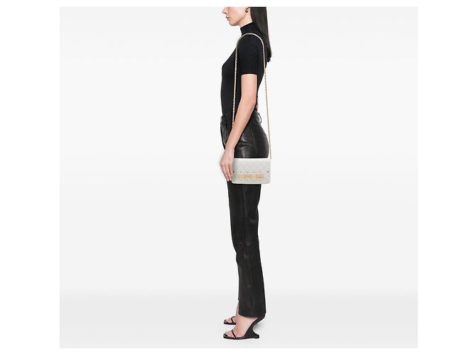 Chanel White Quilted Calfskin Enchained Flap Wallet on Chain - view 6