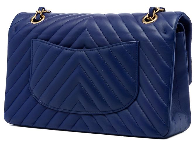 Chanel Blue Medium Classic Chevron Lambskin Double Flap - vista 2