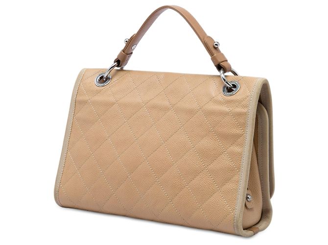 Chanel Beige CC Bicolor Quilted Caviar and Grosgrain Top Handle Flap - vista 2