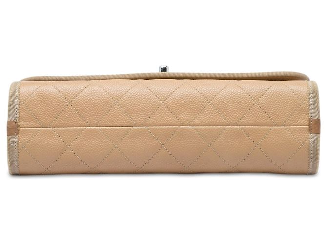 Chanel Beige CC Bicolor Quilted Caviar and Grosgrain Top Handle Flap - vista 3