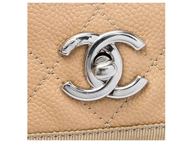Chanel Beige CC Bicolor Quilted Caviar and Grosgrain Top Handle Flap - vista 5
