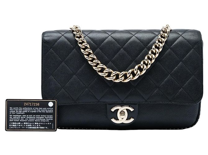 Chanel Black Large CC Quilted Caviar Studded Single Flap Nero - vista 7