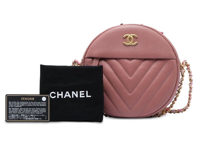 Chanel Pink Chevron Lambskin Round As Earth Crossbody Rosa - vista 7