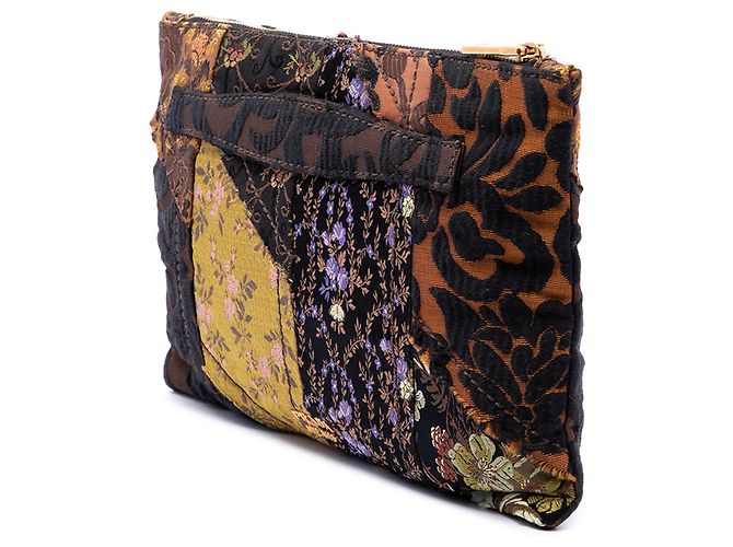 Clutch Prada in tela Broccato marrone con patch - vista 2