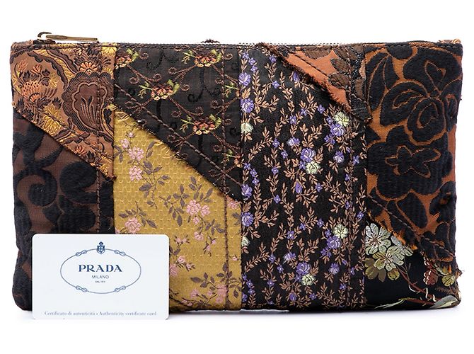 Clutch Prada in tela Broccato marrone con patch - vista 7