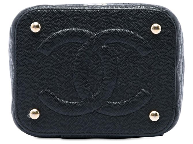 Chanel Small Vanity Case in Caviar Matelassé Nero con Manico e Catena - vista 3