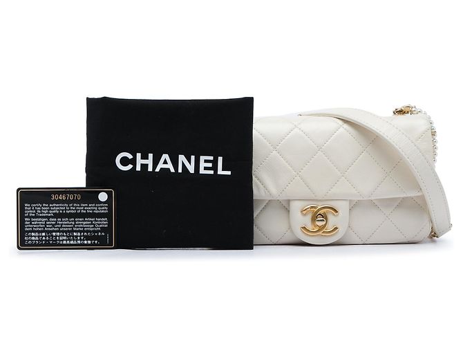 Chanel Mini Quilted Calfskin Crystal Pearls Chain Flap Bianco - vista 7