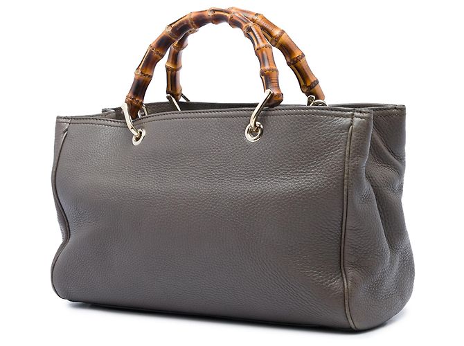 Borsa Gucci Bamboo Shopper media in pelle di vitello marrone - vista 2