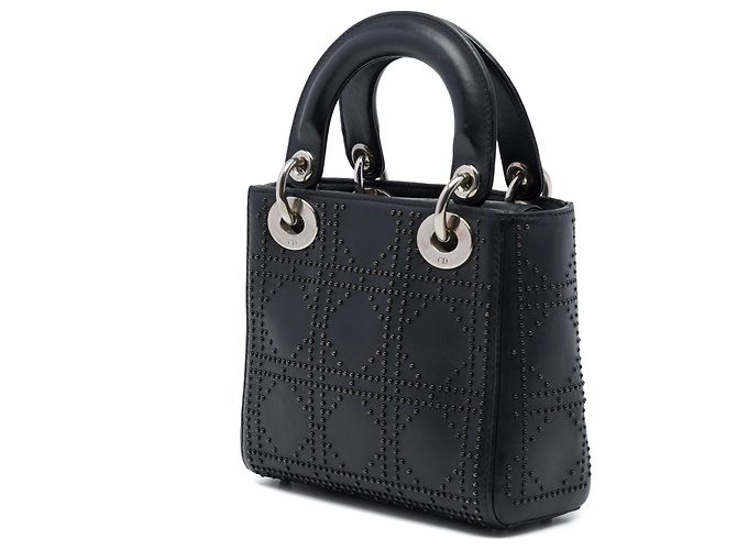 Dior Mini Lady Dior in pelle di vitello Cannage borchiata nera Nero - vista 2