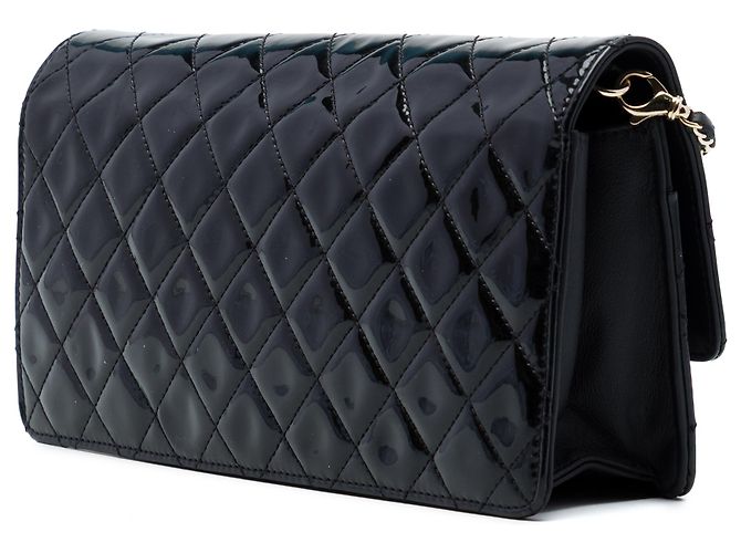 Chanel Black Quilted Patent Golden Class East West Wallet on Chain Nero - vista 2