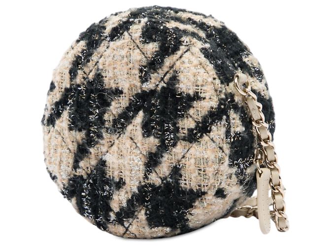 Clutch Rotonda Chanel Beige CC in Tweed Matelassé e Shearling con Catena - vista 2