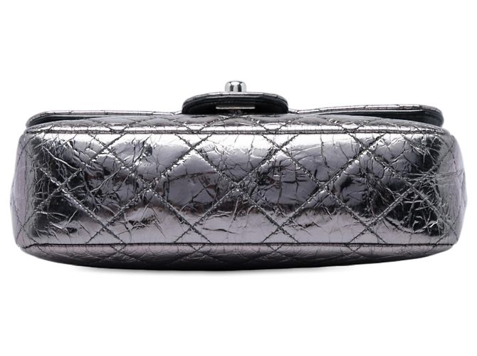 Chanel Silver Mini Quilted Metallic Crumpled Calfskin Ring Top Handle Flap Argento - vista 3