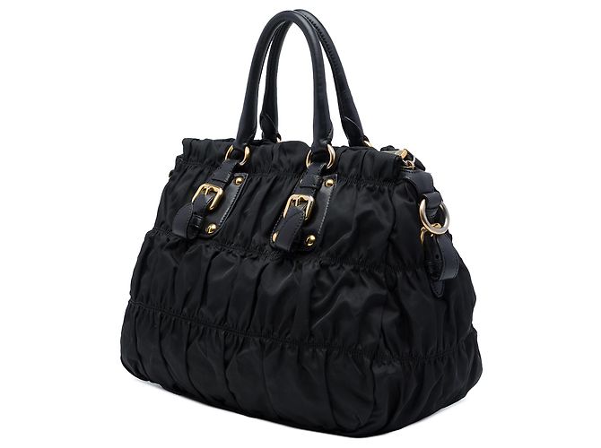 Borsa Satchel Prada in Tessuto Gaufre Nera Nero - vista 2