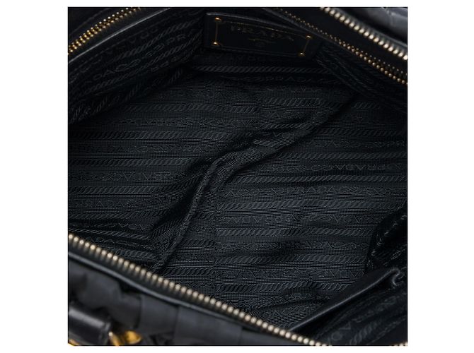 Borsa Satchel Prada in Tessuto Gaufre Nera Nero - vista 4