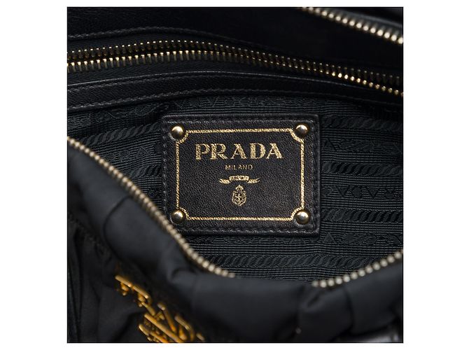 Borsa Satchel Prada in Tessuto Gaufre Nera Nero - vista 5