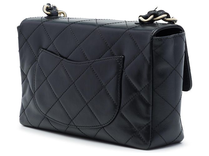 Chanel Black Medium Quilted Lambskin Resin Chain Single Flap Nero - vista 2