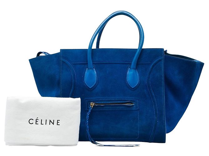 Céline Celine Blue Medium Suede Phantom Luggage Tote - vista 6