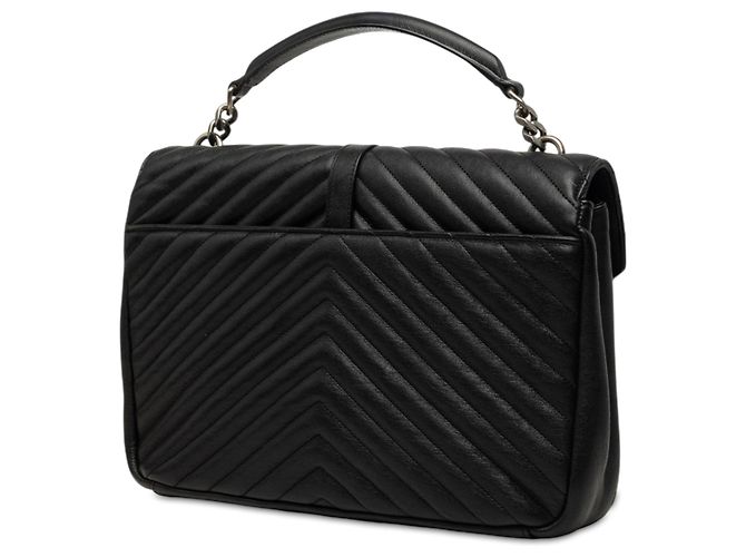 Borsa College Monogram Saint Laurent in pelle di pecora chevron nera Large Nero - vista 2
