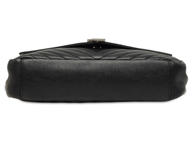 Borsa College Monogram Saint Laurent in pelle di pecora chevron nera Large Nero - vista 3