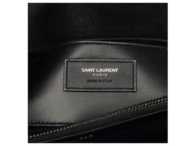 Borsa College Monogram Saint Laurent in pelle di pecora chevron nera Large Nero - vista 5