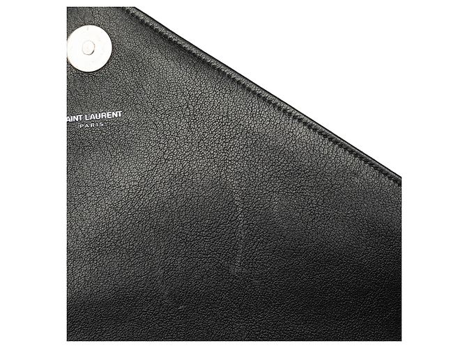 Borsa College Monogram Saint Laurent in pelle di pecora chevron nera Large Nero - vista 6