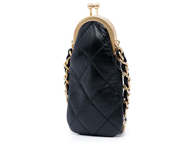 Chanel Black CC Quilted Lambskin Lippenstift-Etui mit Kette Schwarz - Ansicht 2
