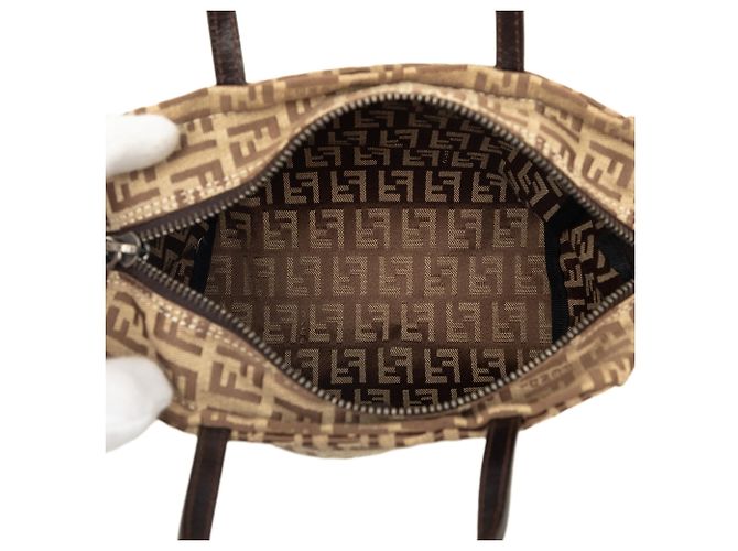 Borsa a mano Fendi Mini Zucchino Canvas Beige - vista 4