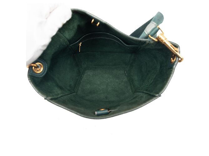 Céline Borsa a secchiello Seau Sangle Celine Small in pelle di vitello grana verde Verde scuro - vista 4