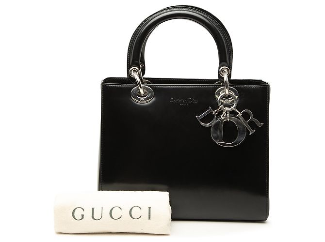 Dior Black Medium Glazed Calfskin Lady Dior Nero - vista 7