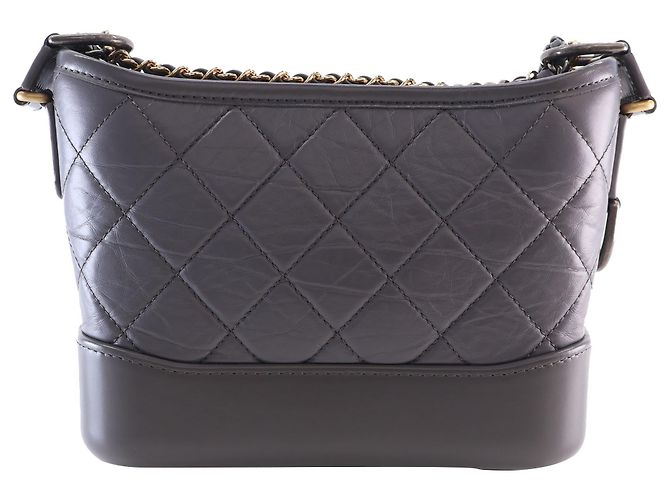 Chanel Gabrielle Hobo Small aus gestepptem grauem Kalbsleder Braun Anthrazitgrau - Ansicht 4