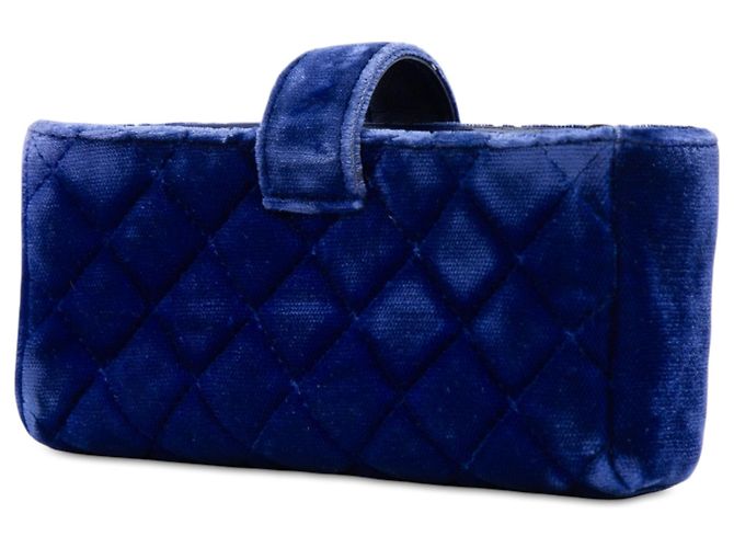 Portacellulare Chanel Blue Mini CC Quilted Velvet con catena - vista 2