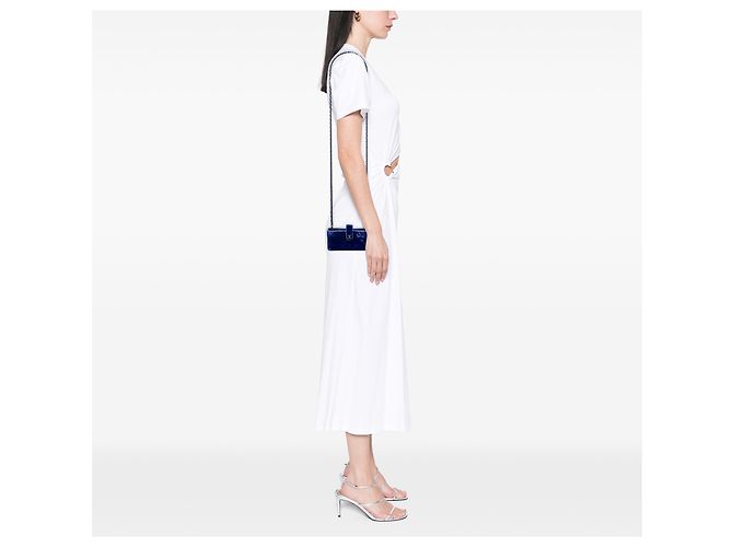 Portacellulare Chanel Blue Mini CC Quilted Velvet con catena - vista 5