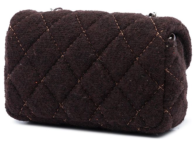 Chanel Brown Extra Mini Quilted Wool Single Flap Marrom Castanho escuro - vista 2