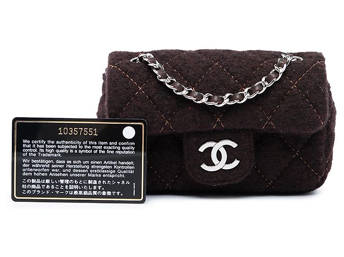 Chanel Brown Extra Mini Quilted Wool Single Flap Marrom Castanho escuro - vista 6