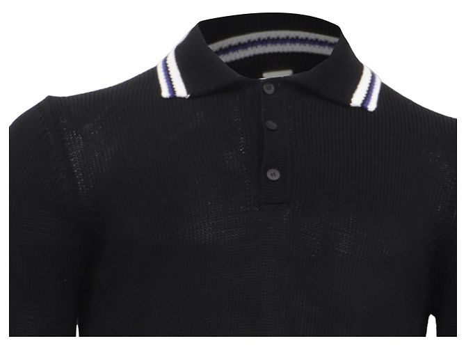Salvatore Ferragamo Ferragamo Strick-Poloshirt mit langen Ärmeln aus schwarzer Viskose - Ansicht 2