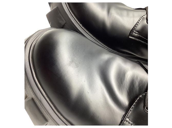 Stivali combat Prada Monolith in pelle nera e nylon Nero - vista 13