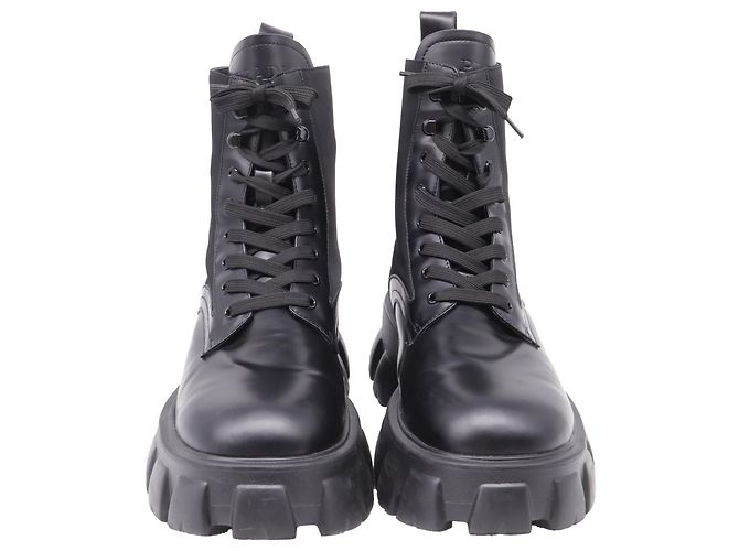 Stivali combat Prada Monolith in pelle nera e nylon Nero - vista 2