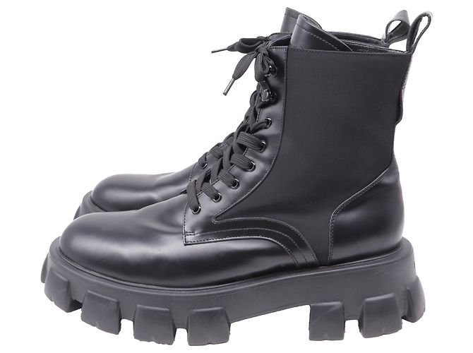 Stivali combat Prada Monolith in pelle nera e nylon Nero - vista 4