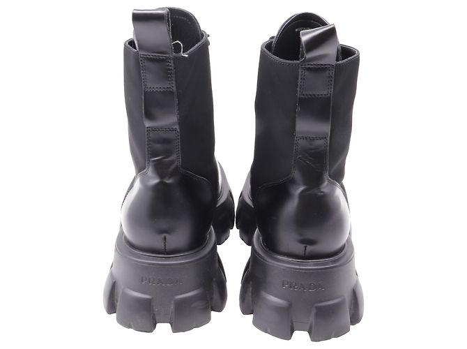 Stivali combat Prada Monolith in pelle nera e nylon Nero - vista 5
