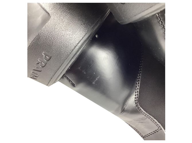 Stivali combat Prada Monolith in pelle nera e nylon Nero - vista 9