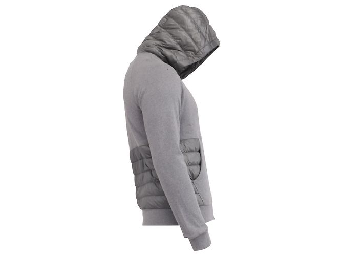 Felpa con cappuccio Moncler con zip e dettagli trapuntati in cotone grigio - vista 3
